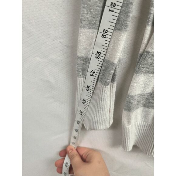 Express Womens 3/4 Sleeve Open Front Cardigan Sweater Size Medium Striped Gray - Picture 4 of 6